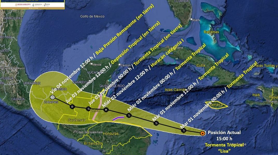 Tormenta tropical Lisa, se espera se convierta en huracán y afecte costas de Chetumal