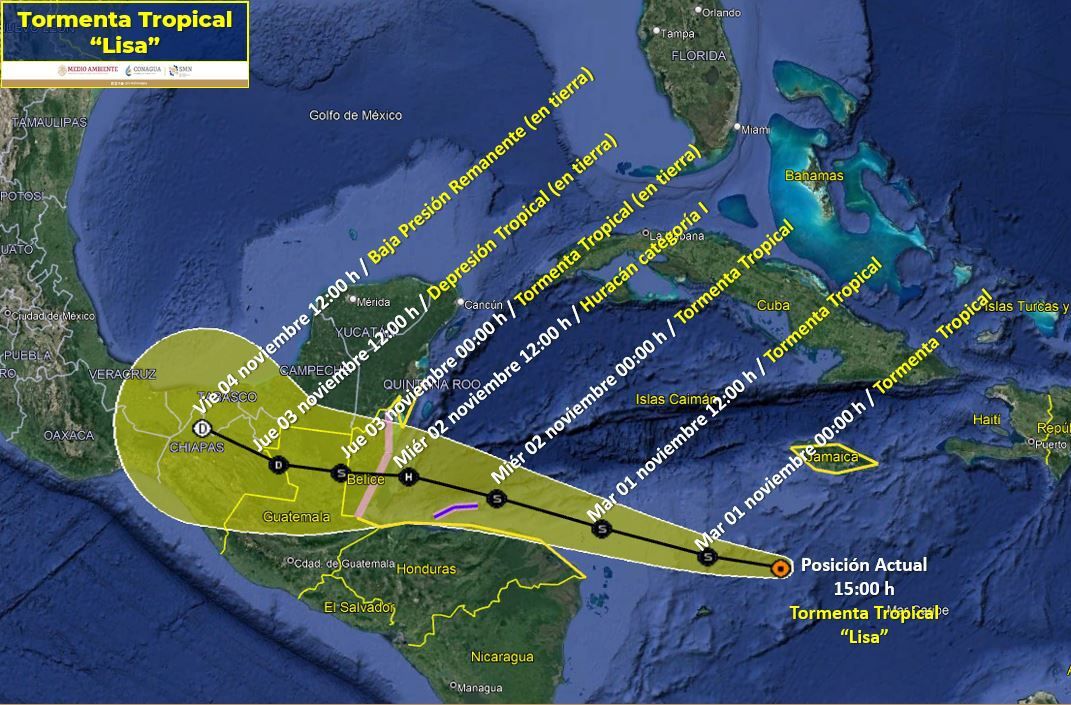 Tormenta tropical Lisa, se espera se convierta en huracán y afecte costas de Chetumal