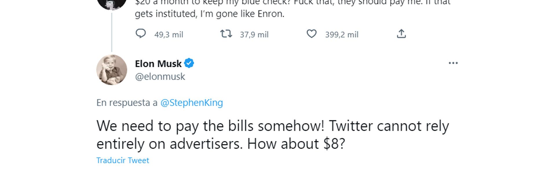 «Ellos deberían pagarme» Stephen King se lanza contra Twitter y Musk negocia con el