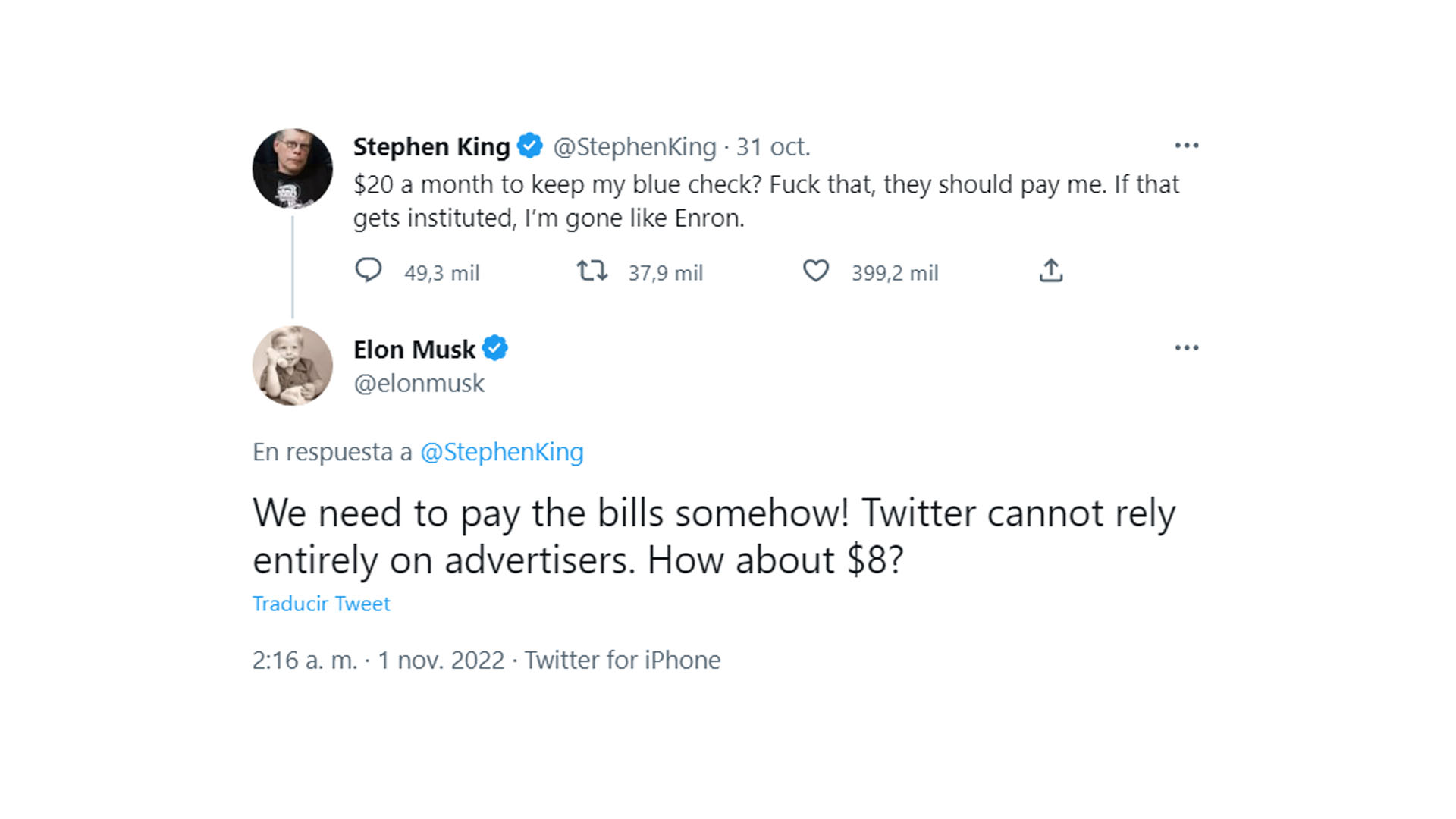 «Ellos deberían pagarme» Stephen King se lanza contra Twitter y Musk negocia con el