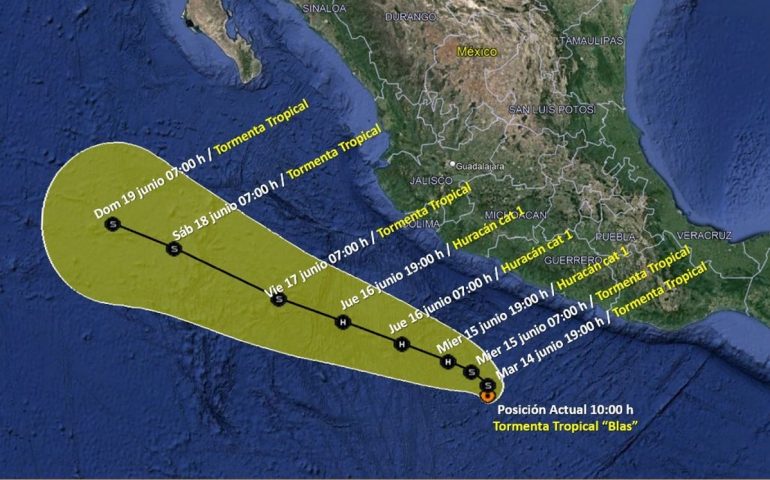 Tormenta Tropical «Blas» evoluciona a huracán categoría 1
