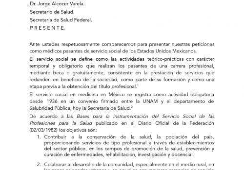 El pliego petitorio que se entregará a autoridades por parte de los pasantes del servicio social