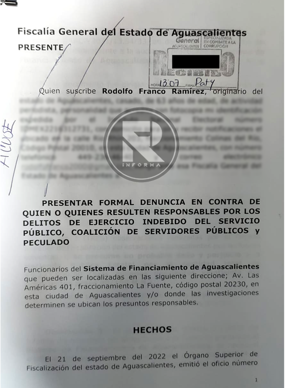 DENUNCIA RODOLFO FRANCO A FUNCIONARIOS DE SIFIA