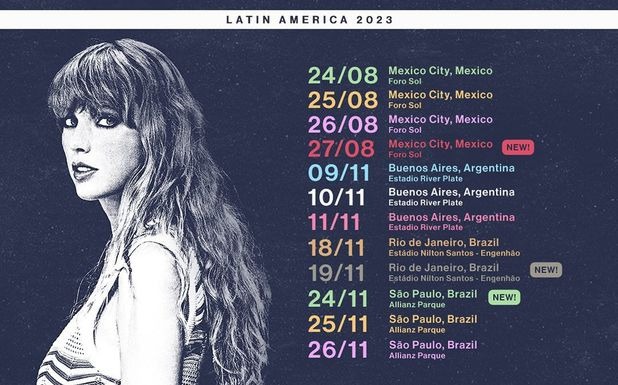 Taylor Swift anuncia más fechas de conciertos en Ciudad de México y Río de Janeiro