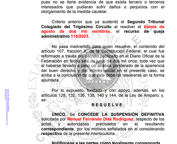 AMPARO SUSPENDE REFORMA AL PODER JUDICIAL DE AGS.