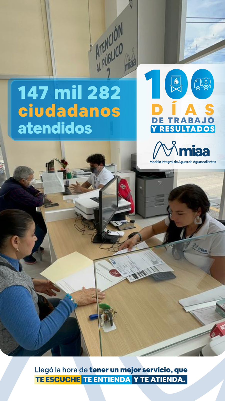147 mil usuarios atendidos a 100 días del arranque de MIAA