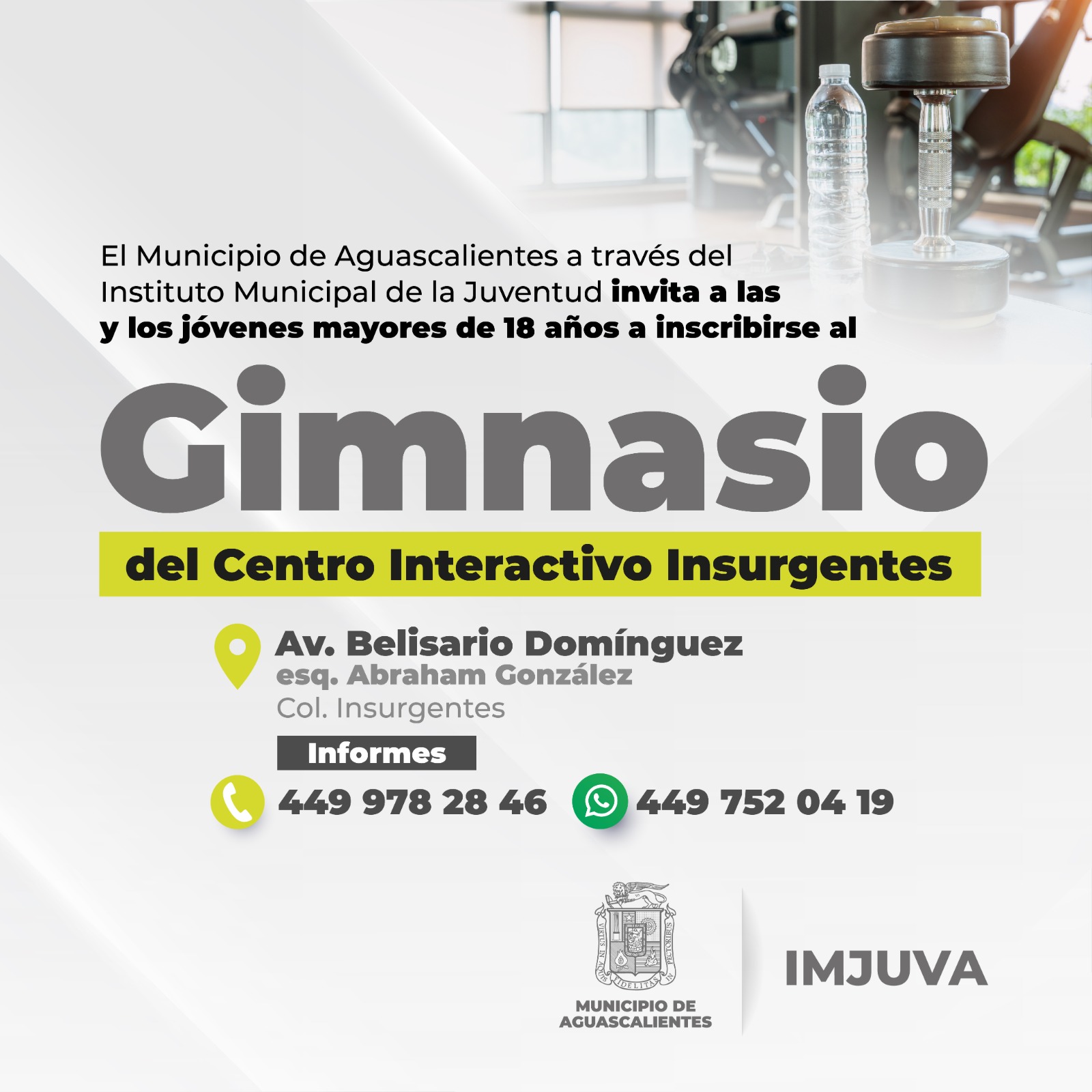 INVITA IMJUVA A INSCRIBIRSE AL GIMNASIO DEL CENTRO INTERACTIVO INSURGENTES