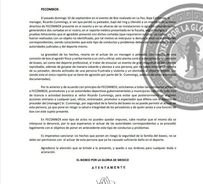Crisis en el Boxeo Mexicano: Pedido de Cancelación de Licencia del Mánager Ricardo Cummings por Parte de FECOMBOX