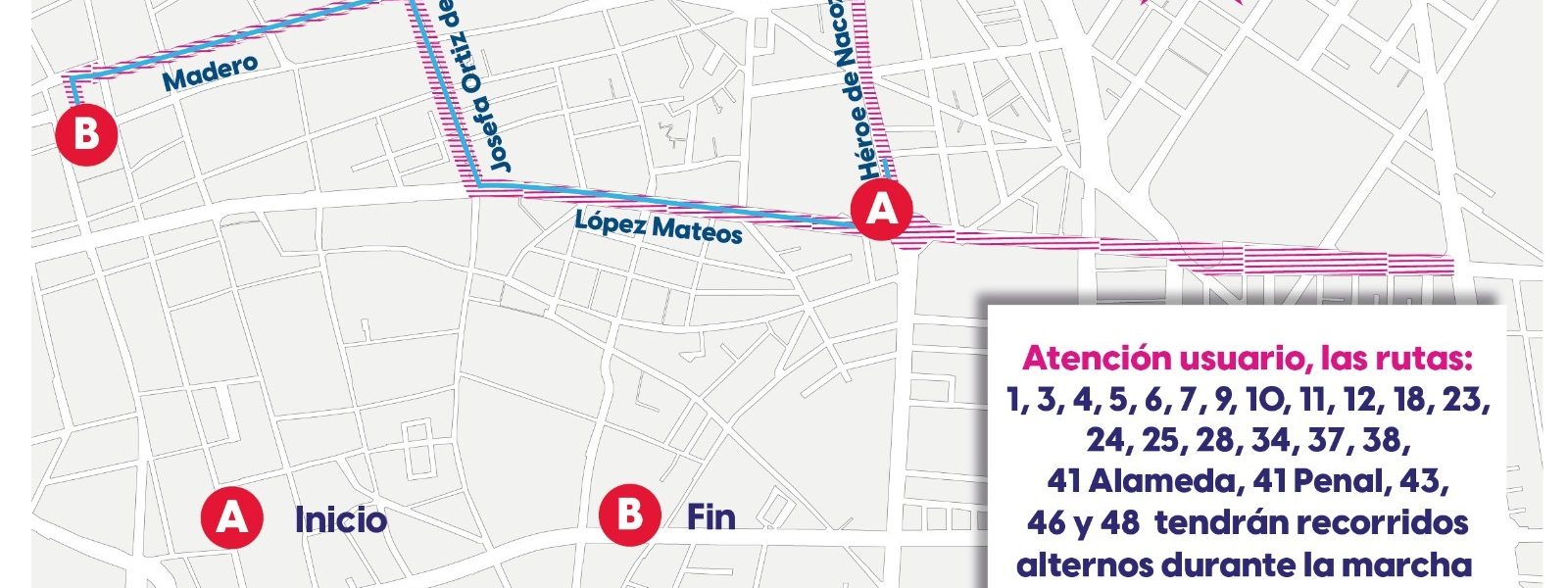 RUTAS ALTERNAS DE URBANOS POR CIERRES VIALES PARA ESTE 8 DE MARZO