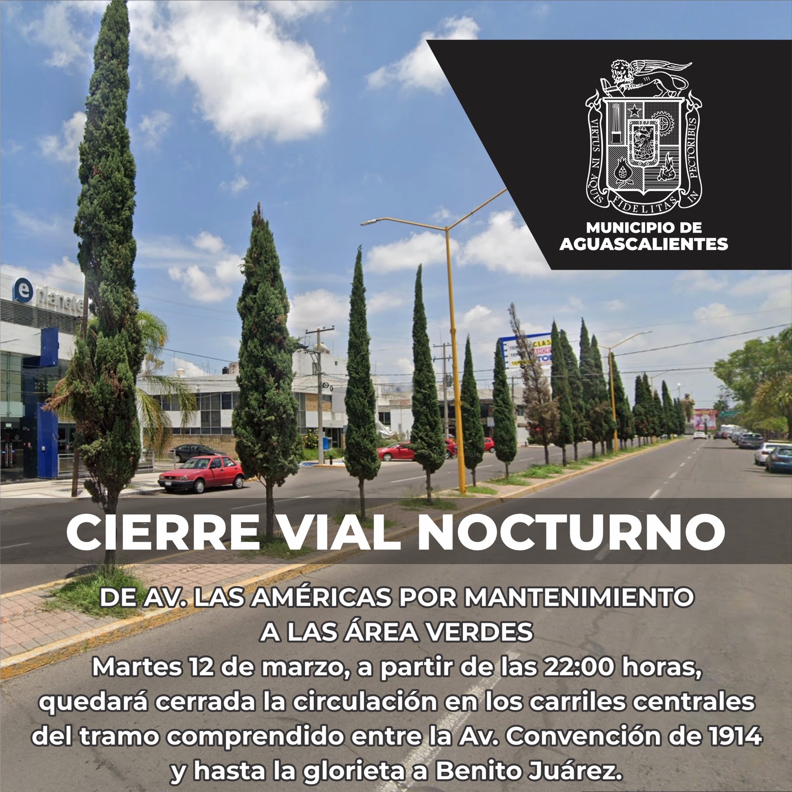 CIERRES VIALES NOCTURNOS EN AV. LAS AMÉRICAS POR MANTENIMIENTO A LAS ÁREA VERDES