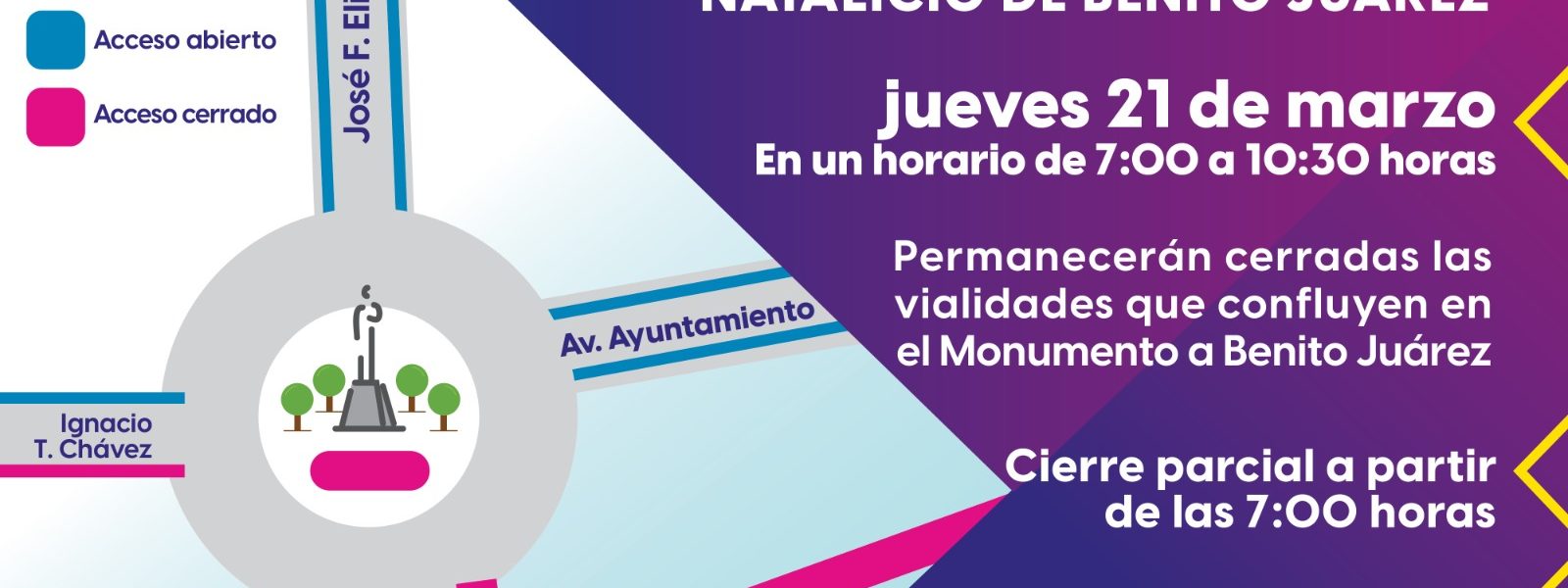 CIERRES VIALES POR EL ANIVERSARIO DEL NATALICIO DE BENITO JUÁREZ