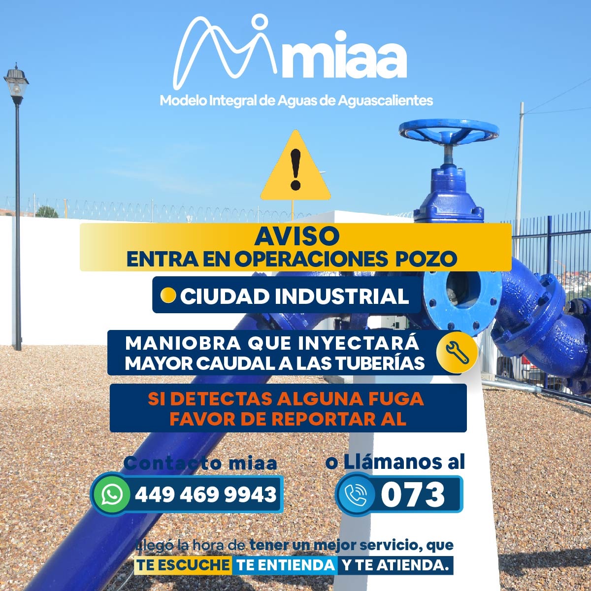 SE INFORMA A LA CIUDADANÍA QUE ENTRA EN OPERACIÓN POZO UBICADO EN AV. JULIO DÍAZ TORRE