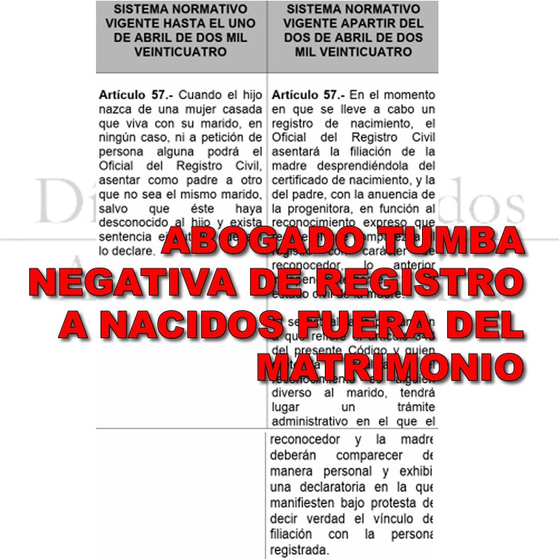 ABOGADO TUMBA NEGATIVA DE REGISTRO A NACIDOS FUERA DEL MATRIMONIO