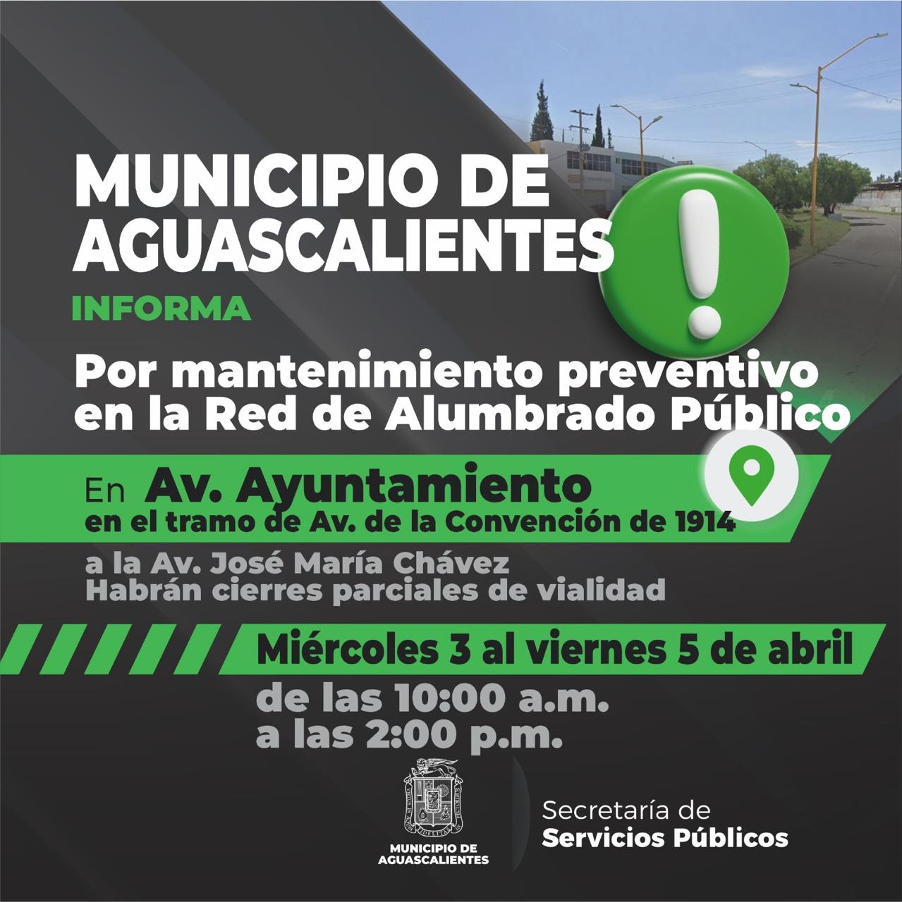 AVISO VIAL CIERRES PARCIALES DE CIRCULACIÓN POR MANTENIMIENTO PREVENTIVO A LA RED DE ALUMBRADO PÚBLICO