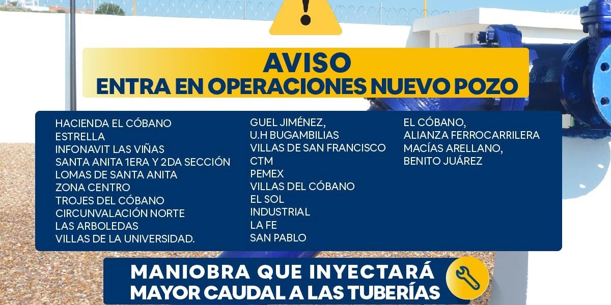 INFORMA MIAA QUE ENTRA EN OPERACIÓN POZO EN EL FRACCIONAMIENTO CUMBRES