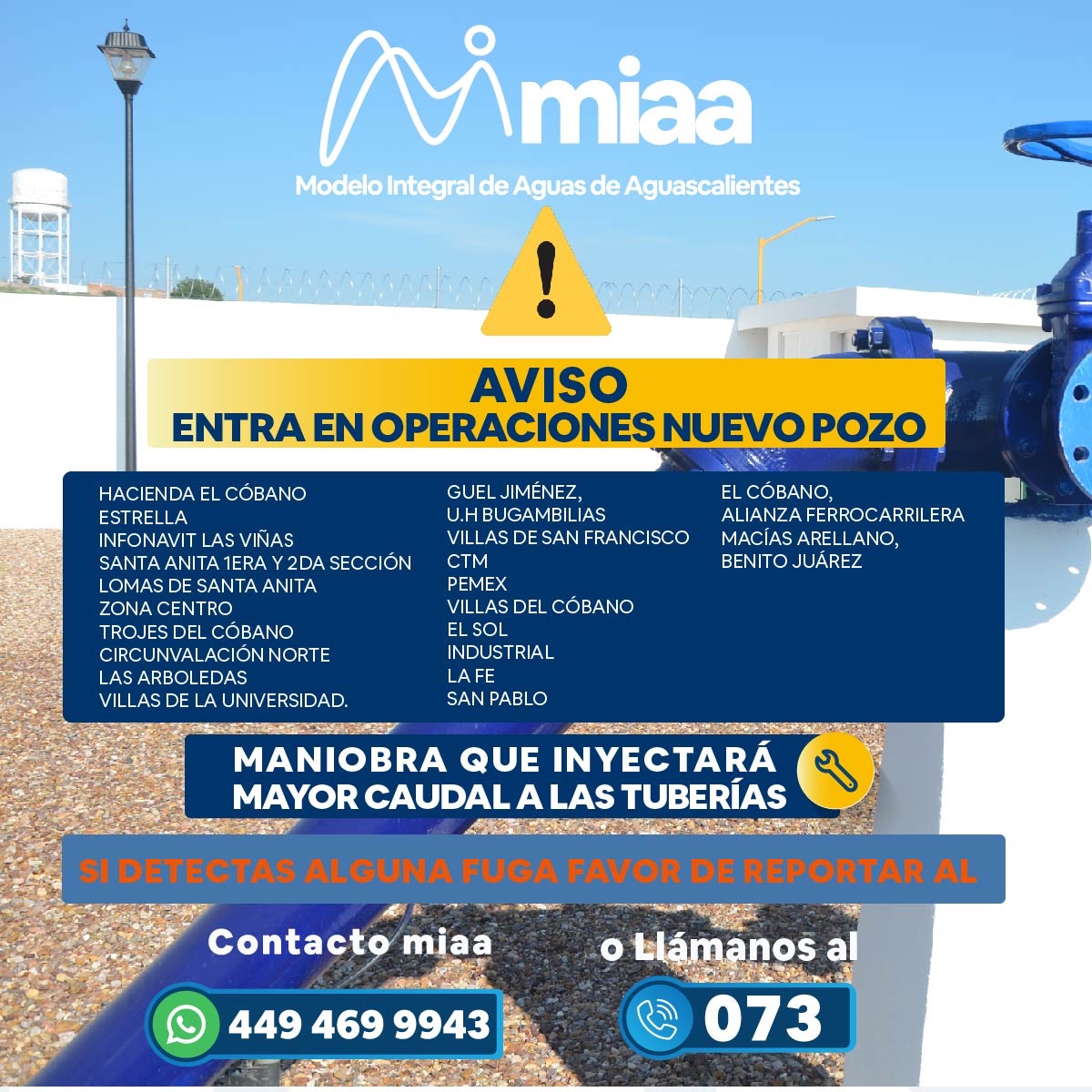 INFORMA MIAA QUE ENTRA EN OPERACIÓN POZO EN EL FRACCIONAMIENTO CUMBRES