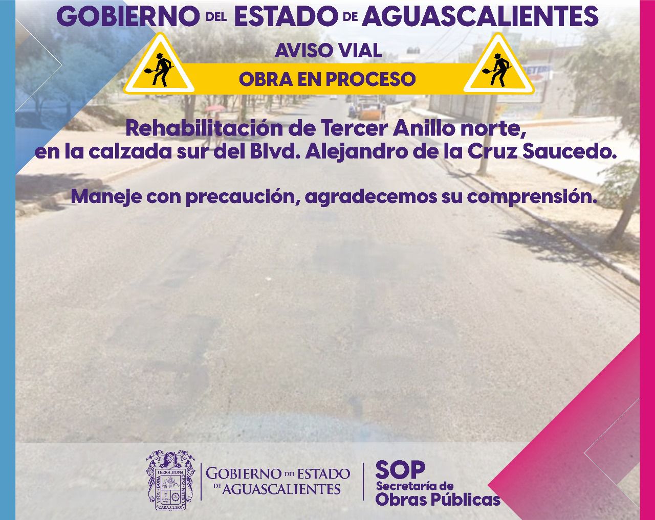 Obras publicas en el carril sur del Blvd. Alejandro de la Cruz Saucedo