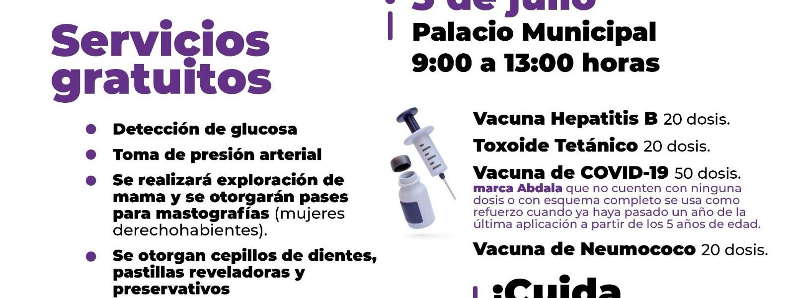 Jornada de Salud «Cuídate» en Palacio Municipal el 3 de Julio