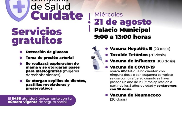 Jornada de Salud Gratuita en Palacio Municipal de Aguascalientes Este 21 de Agosto
