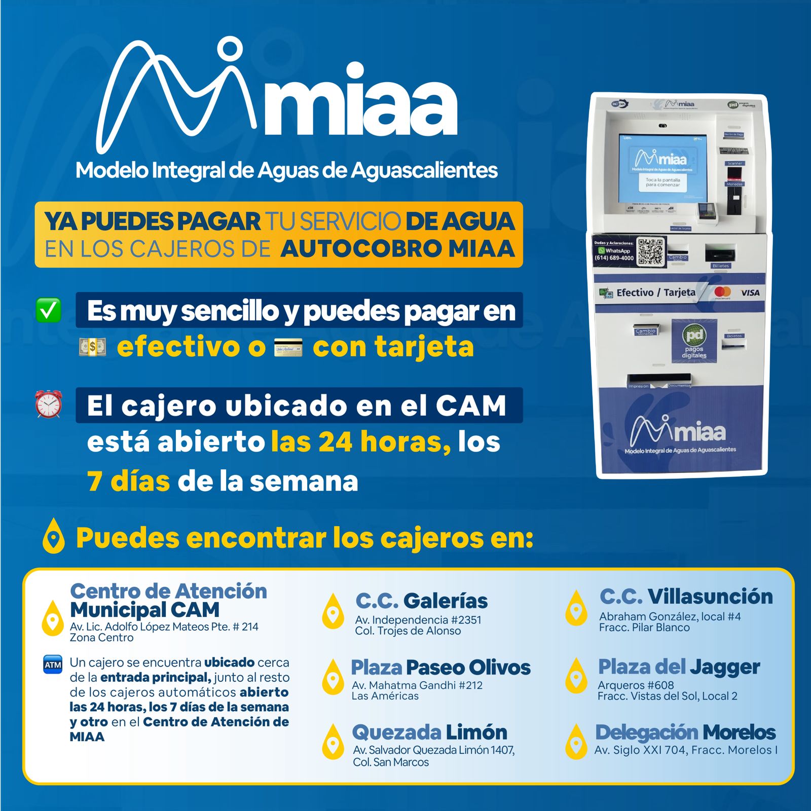 HABILITA MIAA CAJEROS DE AUTOCOBRO PARA EL SERVICIO DE AGUA POTABLE