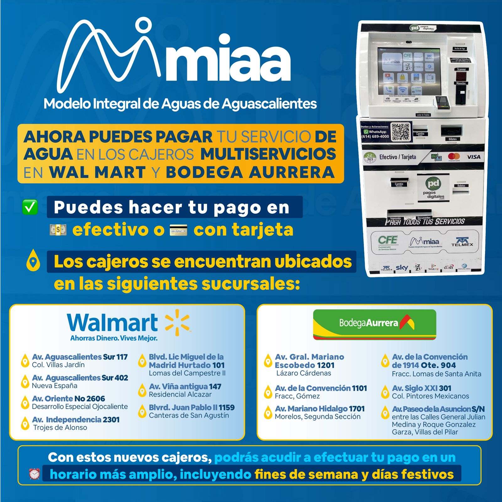 USUARIOS DE MIAA PODRÁN PAGAR SU ESTADO DE CUENTA EN CAJEROS MULTISERVICIOS EN SUPERMERCADOS