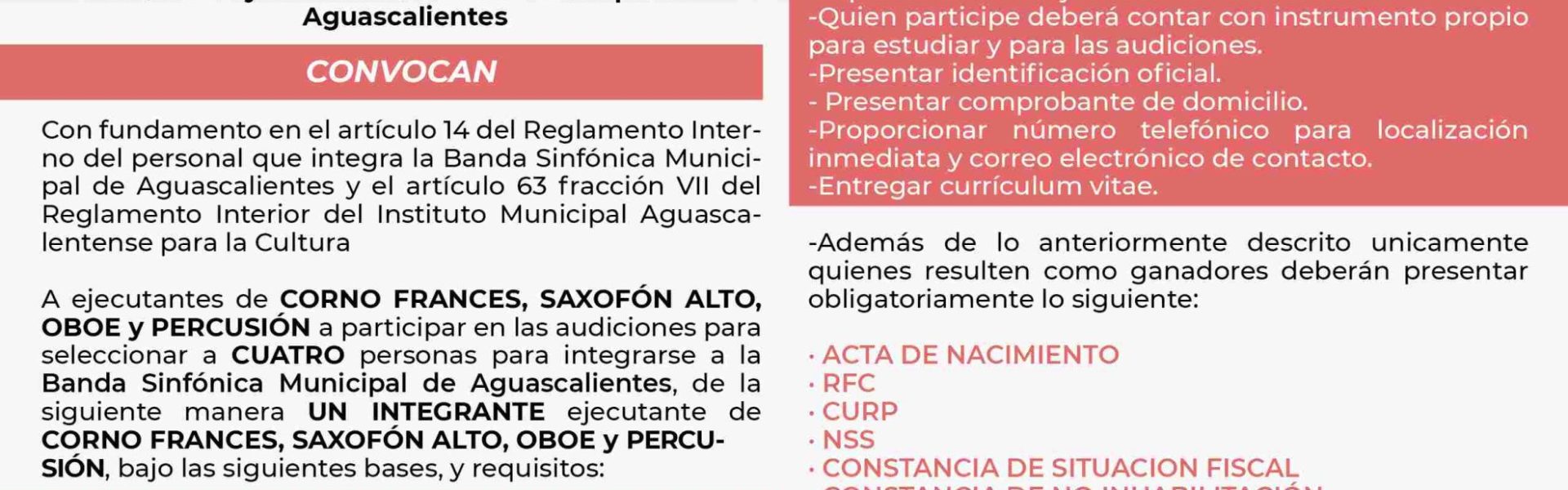 ABREN INVITACIÓN PARA FORMAR PARTE DE LA BANDA SINFÓNICA MUNICIPAL