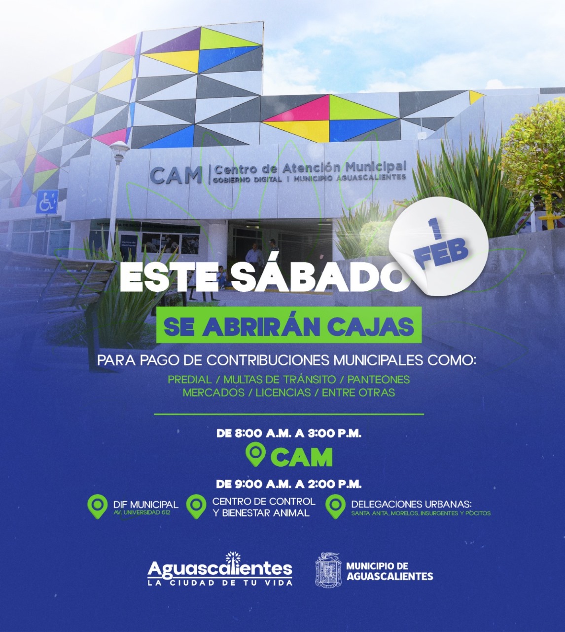 CAJAS PARA PAGO DE CONTRIBUCIONES MUNICIPALES ABRIRÁN ESTE SÁBADO 1 DE FEBRERO