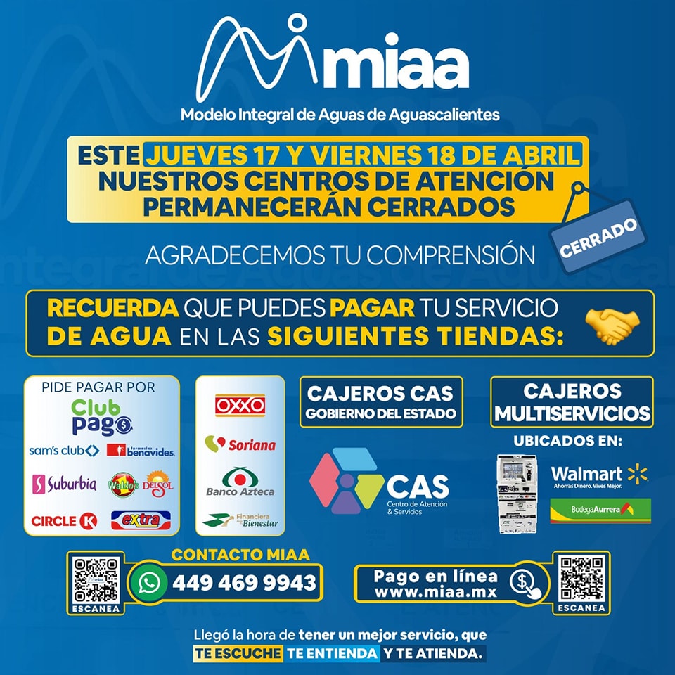 📢Te informamos que nuestros centros de atención permanecerán cerrados los días jueves 17 y viernes 18 de abril