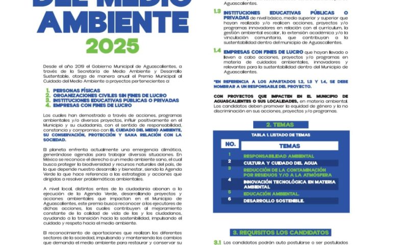 ABREN CONVOCATORIA AL PREMIO MUNICIPAL DE CUIDADO AL MEDIO AMBIENTE 2025