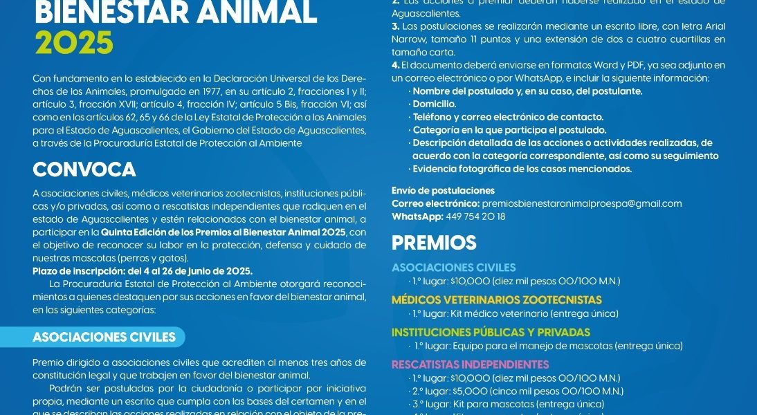 EN AGUASCALIENTES, RECONOCEREMOS A QUIENES VELAN POR EL BIENESTAR ANIMAL; TÚ PUEDES PARTICIPAR