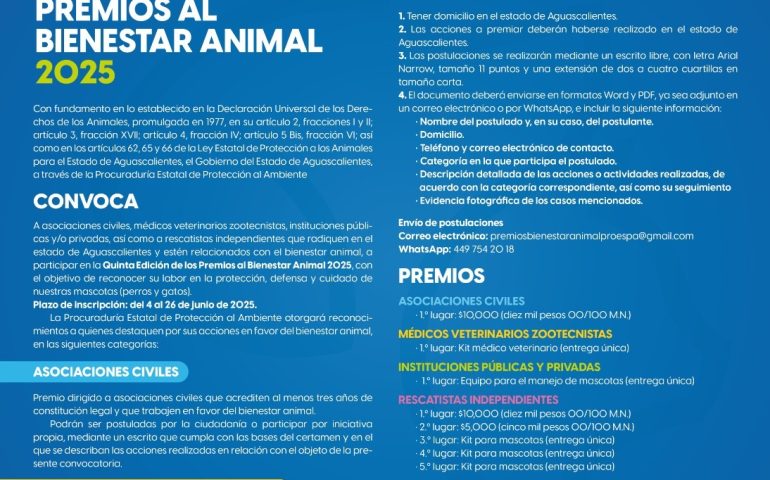 EN AGUASCALIENTES, RECONOCEREMOS A QUIENES VELAN POR EL BIENESTAR ANIMAL; TÚ PUEDES PARTICIPAR