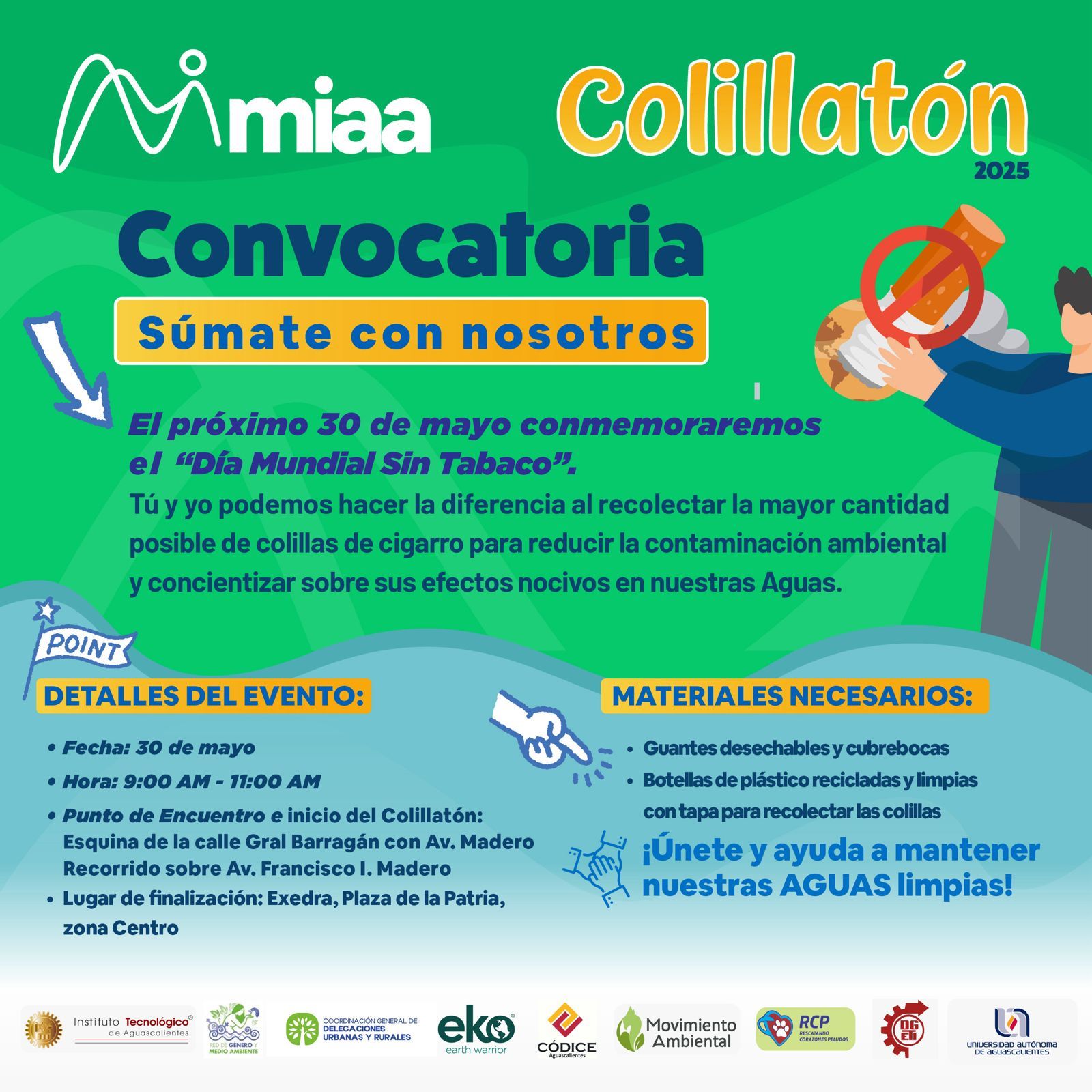 INVITA MIAA A SUMARSE A LA RECOLECCIÓN MASIVA DE COLILLAS EN EL MARCO DEL DÍA MUNDIAL SIN TABACO