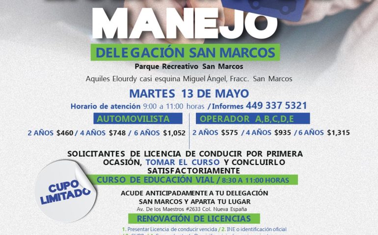MUNICIPIO DE AGUASCALIENTES INVITA A LA CIUDADANÍA A RENOVAR LA LICENCIA DE MANEJO
