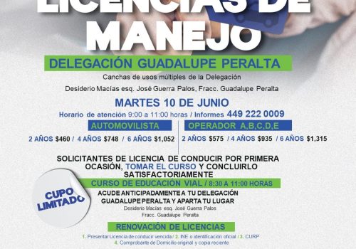 NUEVA JORNADA DE RENOVACIÓN DE LICENCIAS DE MANEJO EN LA DELEGACIÓN GUADALUPE PERALTA