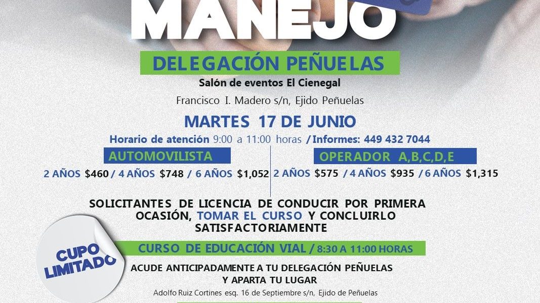 PROGRAMA DE RENOVACIÓN DE LICENCIAS DE MANEJO LLEGARÁ A LA DELEGACIÓN PEÑUELAS