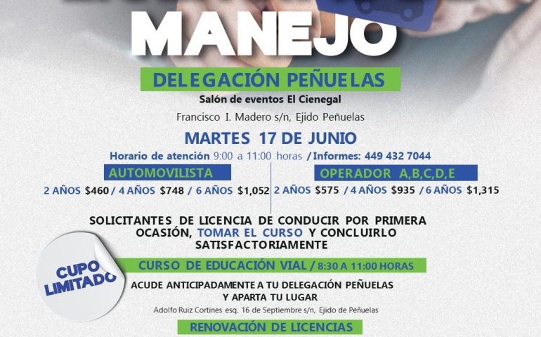 PROGRAMA DE RENOVACIÓN DE LICENCIAS DE MANEJO LLEGARÁ A LA DELEGACIÓN PEÑUELAS