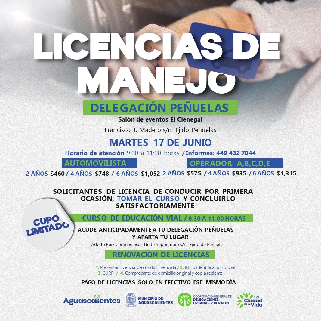 PROGRAMA DE RENOVACIÓN DE LICENCIAS DE MANEJO LLEGARÁ A LA DELEGACIÓN PEÑUELAS
