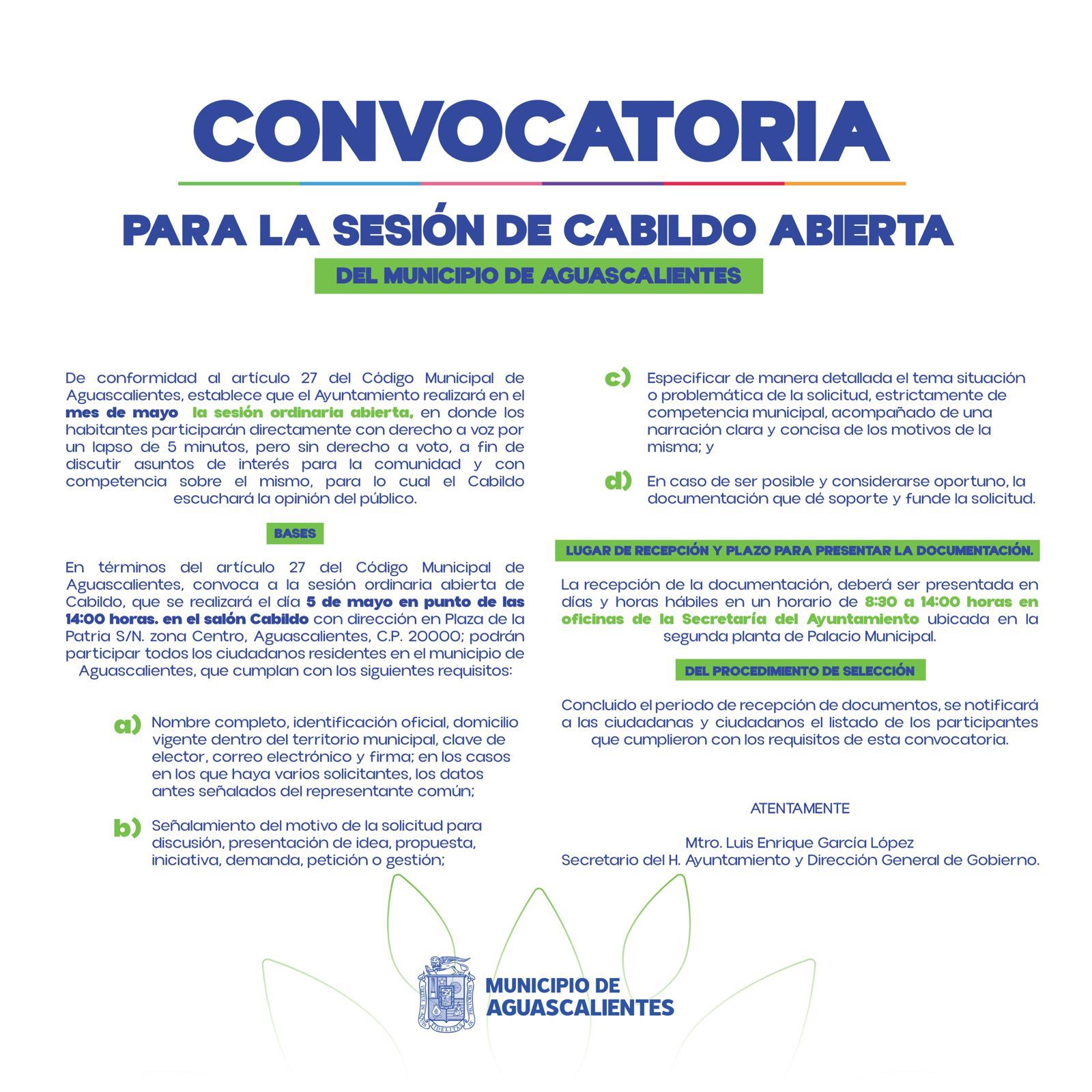 SE INVITA A LA CIUDADANÍA A PARTICIPAR EN LA PRÓXIMA SESIÓN ORDINARIA ABIERTA DE CABILDO