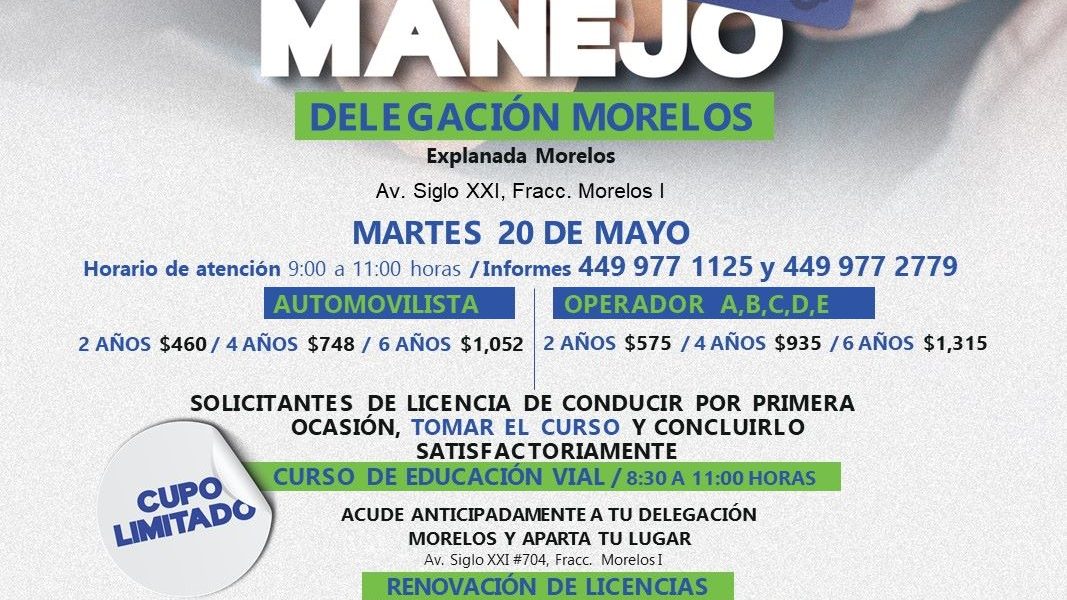 SE LLEVARÁ A CABO JORNADA PARA RENOVAR LICENCIAS DE MANEJO EN EL FRACCIONAMIENTO MORELOS I