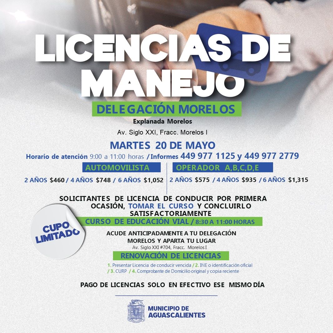 SE LLEVARÁ A CABO JORNADA PARA RENOVAR LICENCIAS DE MANEJO EN EL FRACCIONAMIENTO MORELOS I