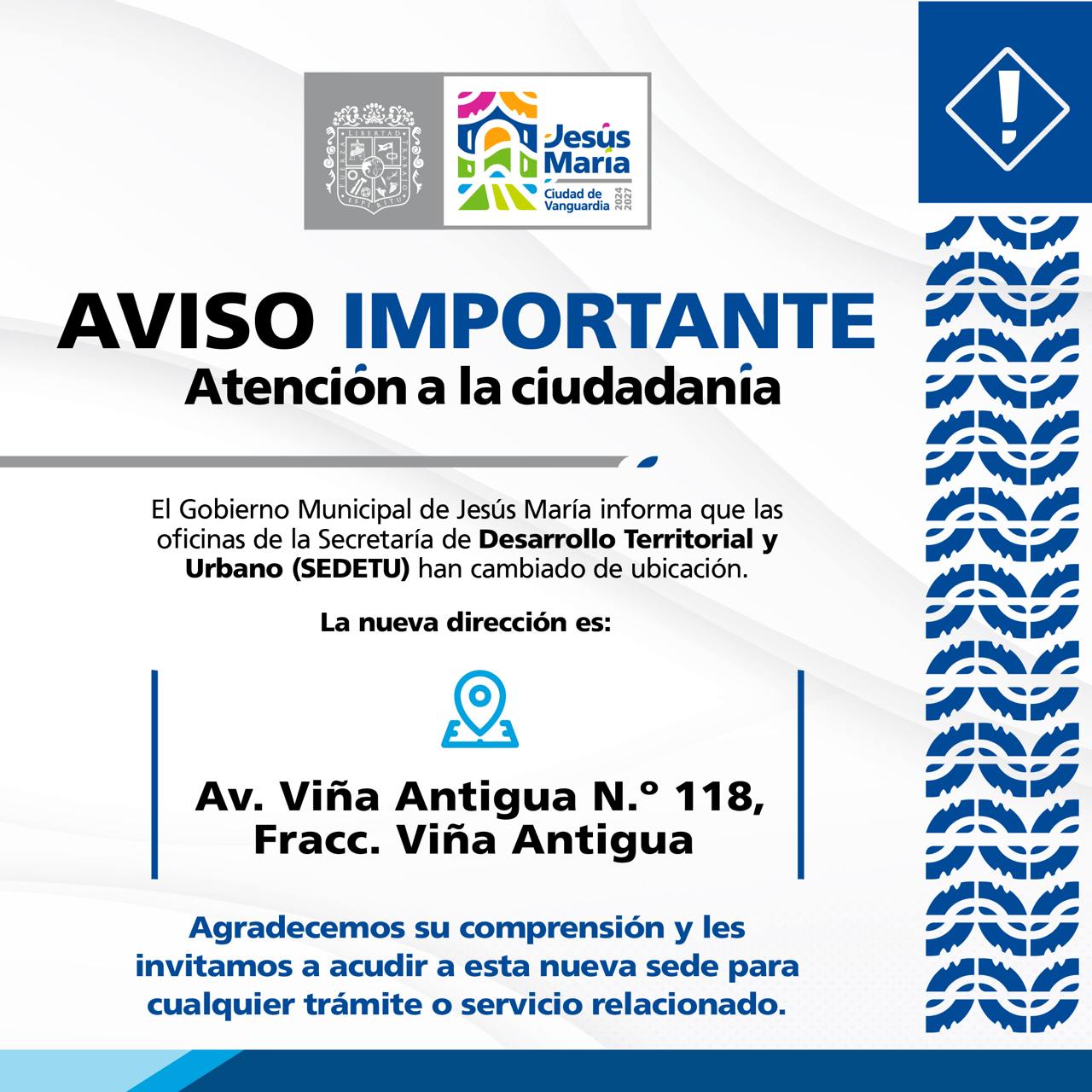 EL GOBIERNO MUNICIPAL DE JESÚS MARÍA REUBICA LAS OFICINAS DE LA SEDETU PARA BRINDAR UN MEJOR SERVICIO A LA CIUDADANÍA