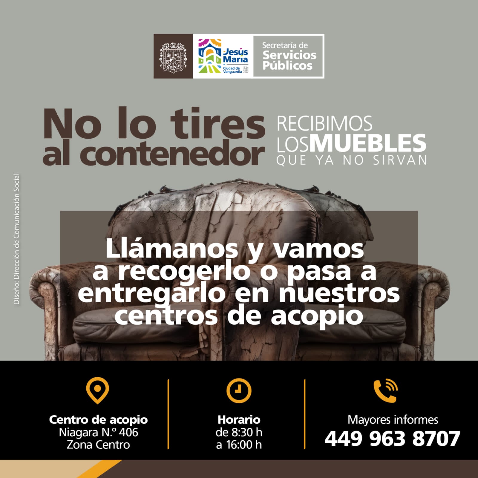 👇🏽La Secretaría de Servicios Públicos de Jesús María invita a la ciudadanía a hacer uso del servicio gratuito de recolección de muebles y electrodomésticos en desuso. 🛋️♻️