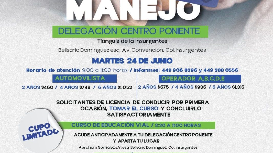 UNIDAD MÓVIL DE EXPEDICIÓN DE LICENCIAS DE MANEJO ESTARÁ EN LA COL. INSURGENTES