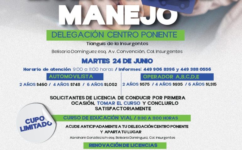 UNIDAD MÓVIL DE EXPEDICIÓN DE LICENCIAS DE MANEJO ESTARÁ EN LA COL. INSURGENTES
