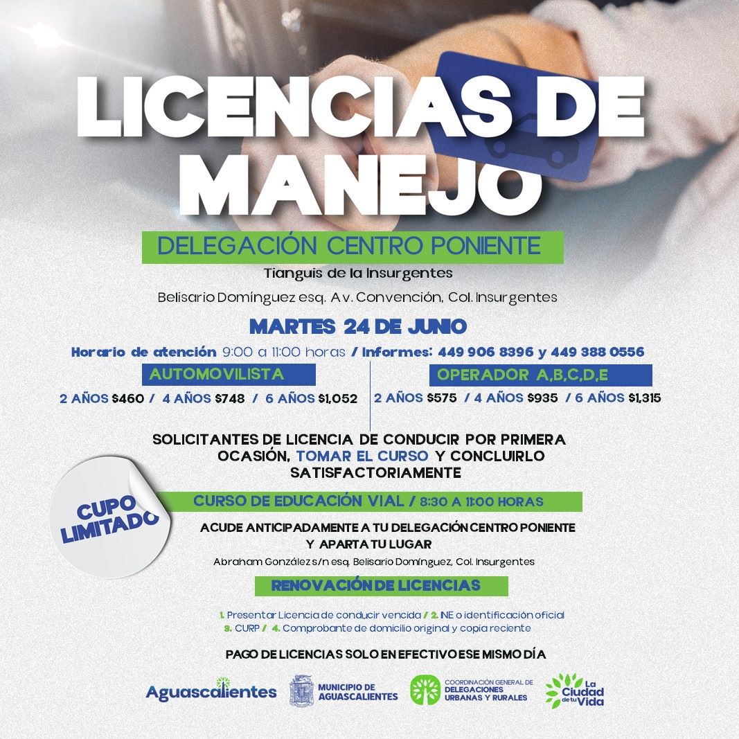 UNIDAD MÓVIL DE EXPEDICIÓN DE LICENCIAS DE MANEJO ESTARÁ EN LA COL. INSURGENTES