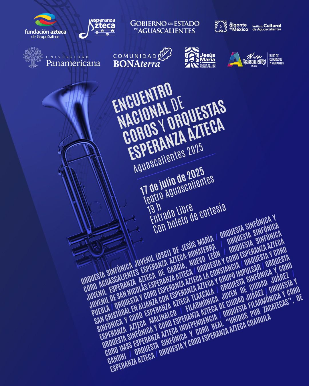 Del 15 al 18 de julio, Aguascalientes será sede del Primer Encuentro Nacional de Coros y Orquestas Esperanza Azteca, un evento que reúne el talento de niñas, niños y adolescentes del país. 👧🏼🧒🏽