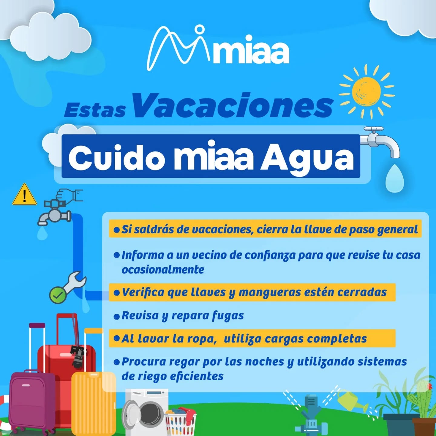 ⛱️☀️En estas vacaciones te queremos compartir algunos consejos para cuidar el agua 🤲💧