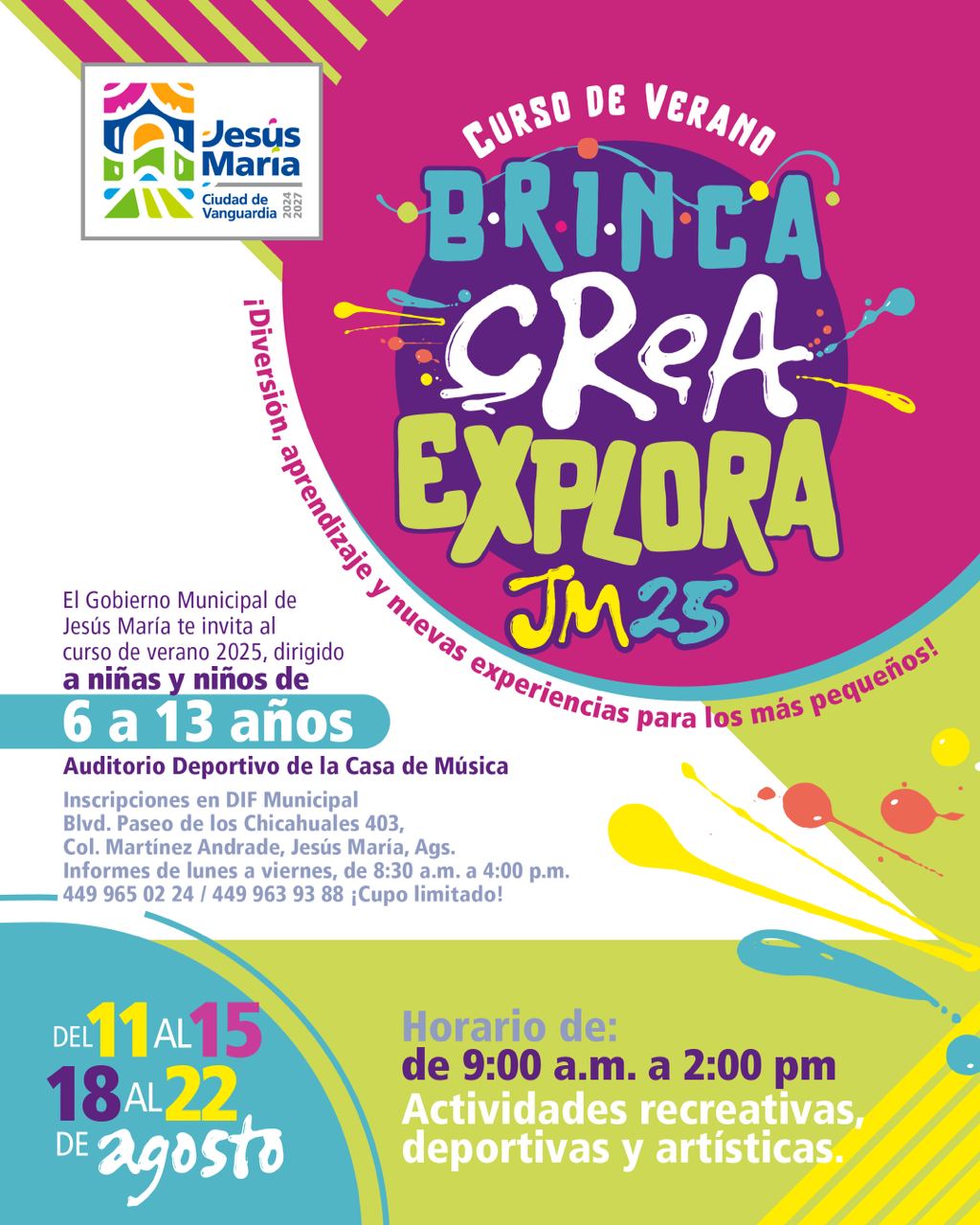 GOBIERNO DE JESÚS MARÍA INVITA AL CURSO DE VERANO “BRINCA, CREA Y EXPLORA”