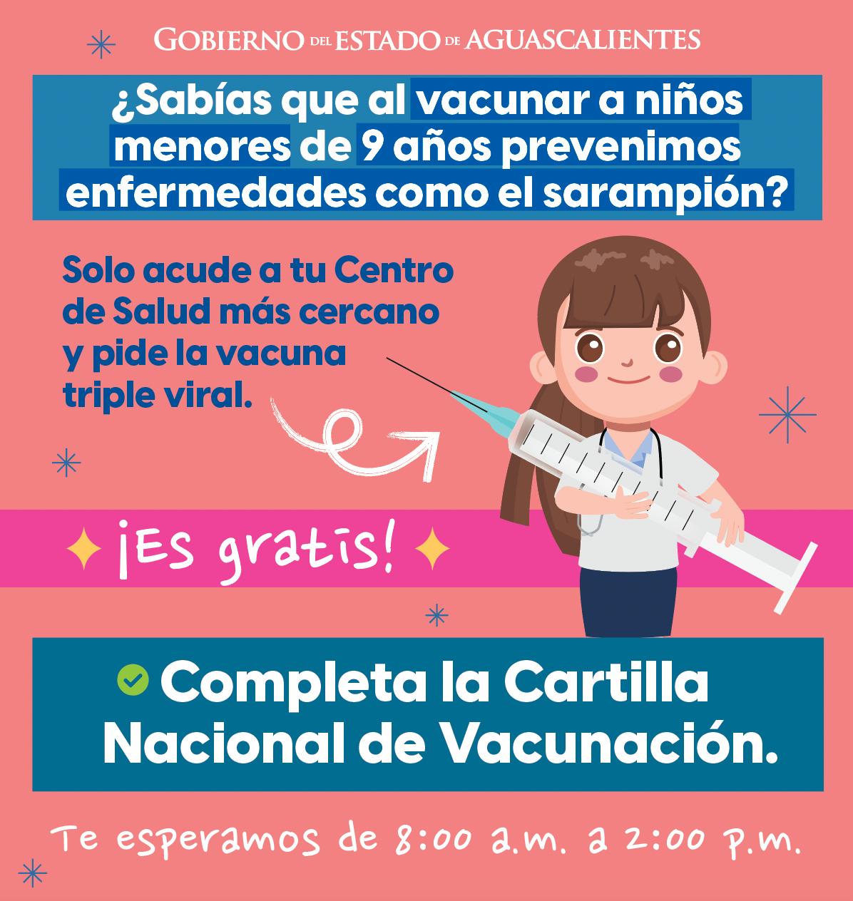Completa la cartilla de vacunación y protege a niños y niñas.