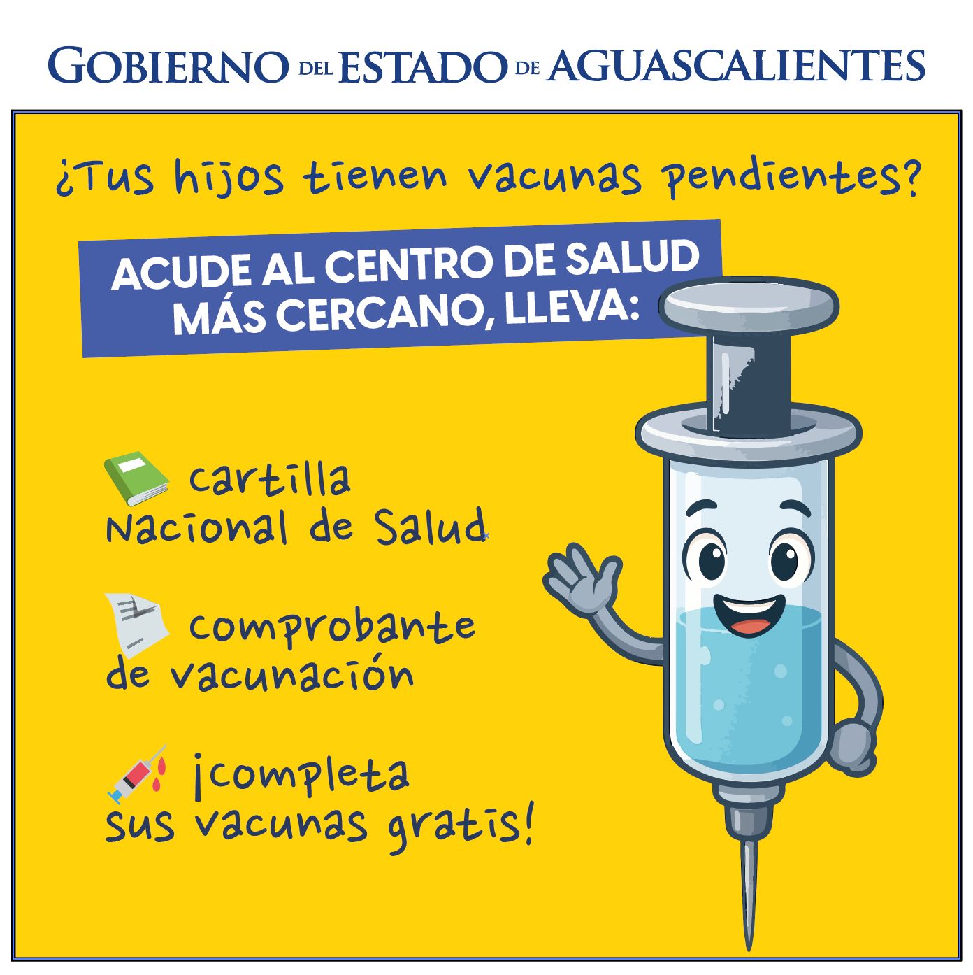 💉👦🏻 Si les faltan vacunas a tus hijas e hijos, llévalos al Centro de Salud más cercano, ahí podrás completar su esquema de vacunación. ¡Es gratis!
